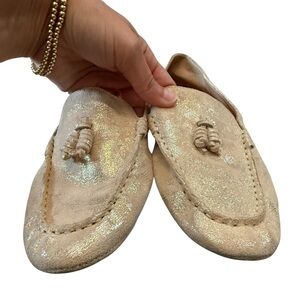 Corso Como Gold Metallic Leather Tassel Loafers Size 9.5
